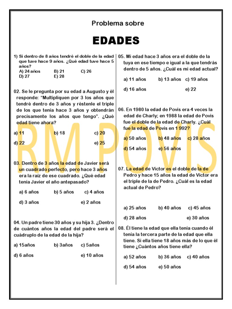 Problemas de Edades para Primaria | PDF