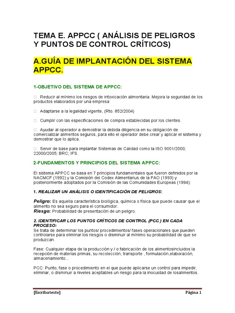 Guía Completa del Sistema APPCC | PDF | Análisis de Riesgo y Puntos ...
