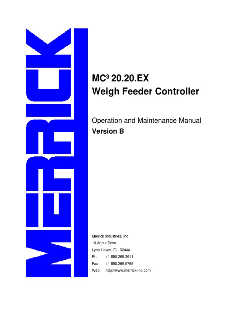 Operation and Maintenance Manual for the Merrick Industries MC3 20.20 ...