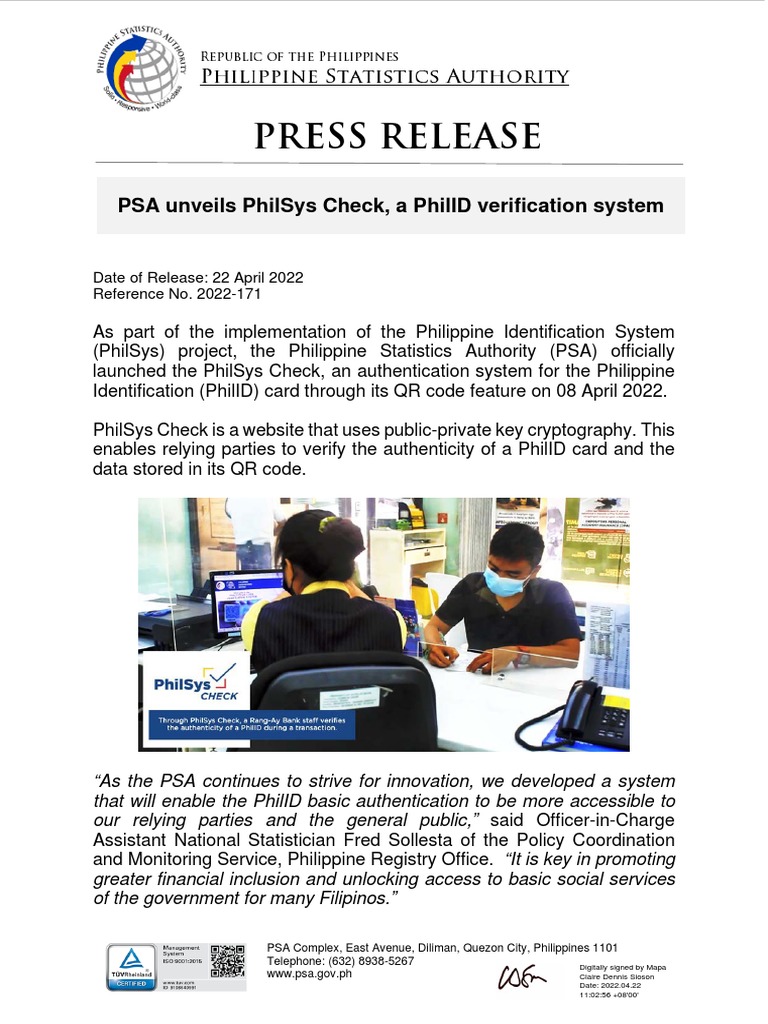 PSA Launches PhilSys Check for PhilID Verification | PDF | Privacy ...