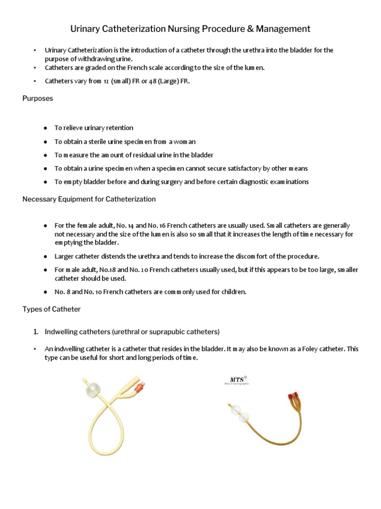 Urinary Catheterization Nursing Procedure PDF Catheter Urology