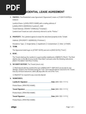 Simple 1 Page Residential Lease Agreement