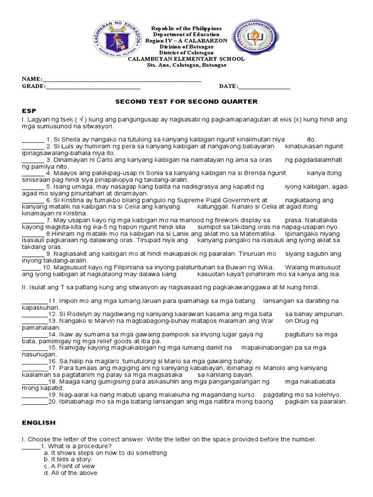 2nd Summative Test - 2nd Quarter | PDF