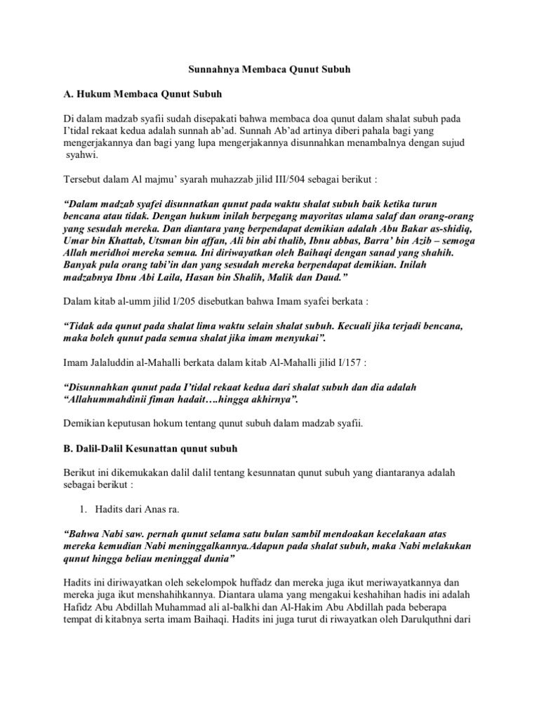 Sunnahnya Membaca Qunut Subuh Pdf