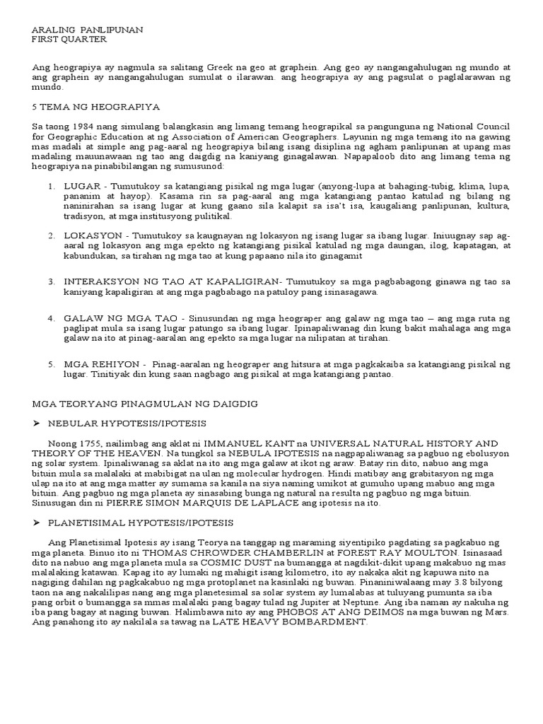 ARALING PANLIPUNAN 8 First Quarter Reviewer | PDF