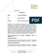 Circular 001 Derechos Pecuniarios 2009