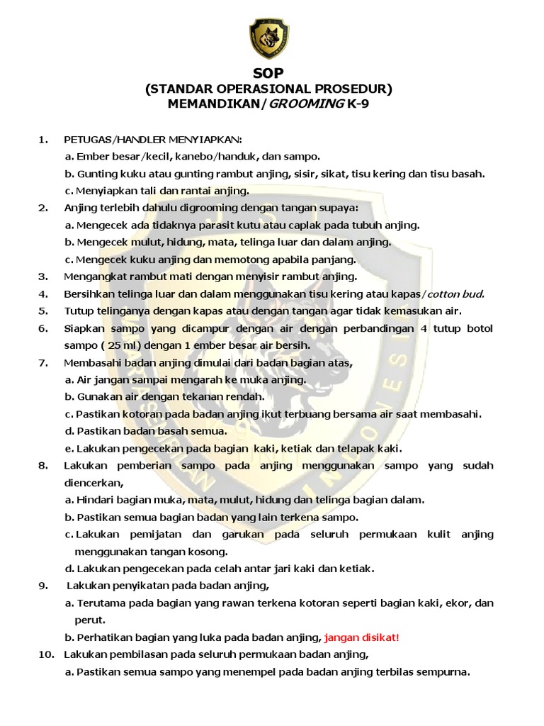 Sop Grooming PDF