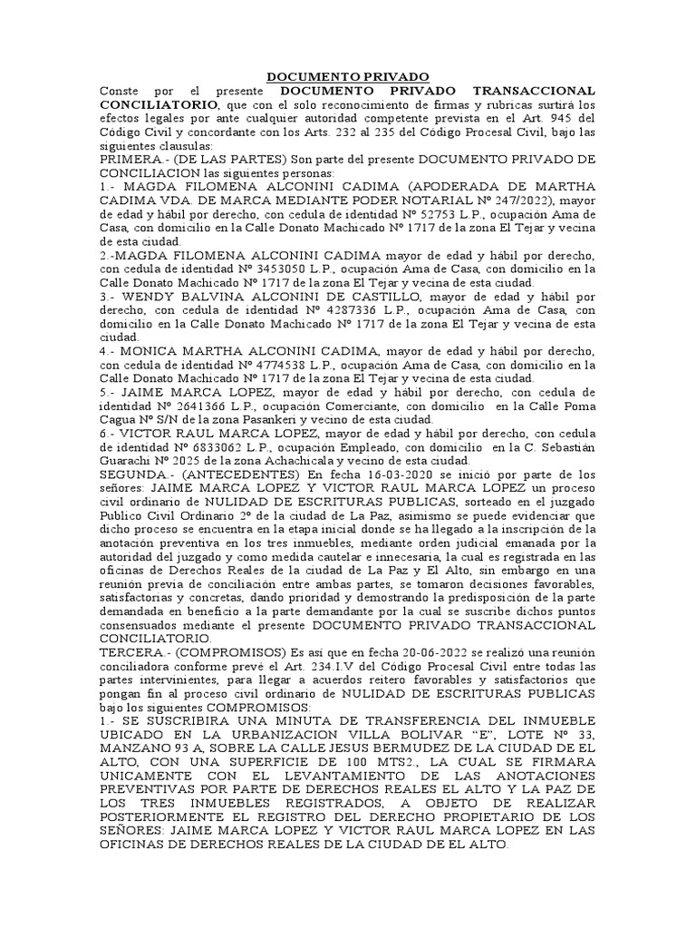 Acuerdo Conciliatorio de Nulidad Civil | PDF | Justicia | Crimen y ...