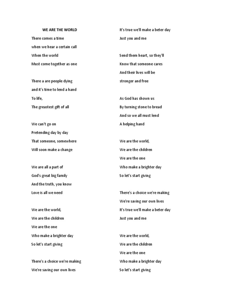 We Are The World - Letra | PDF | Self-Improvement | Wellness