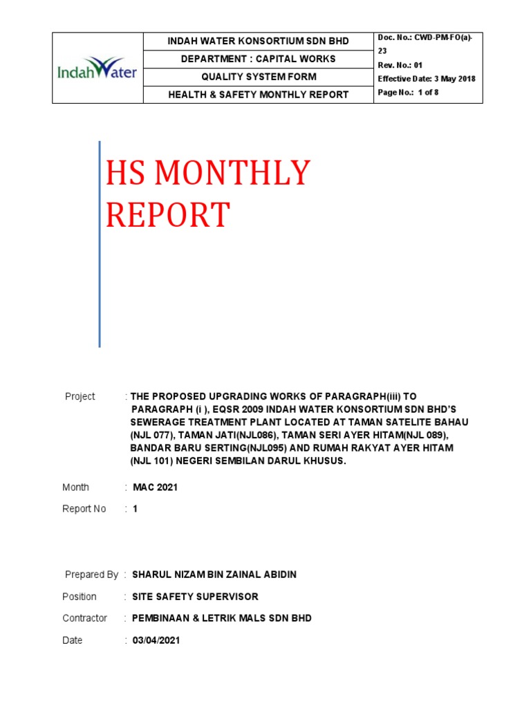 Health & Safety Report for IWK Project | PDF | Occupational Safety And ...