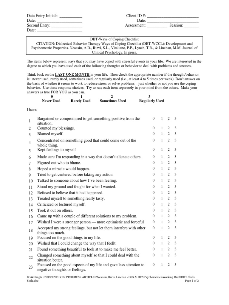 DBT-WCCL.pdf | Dialectical Behavior Therapy | Coping (Psychology)