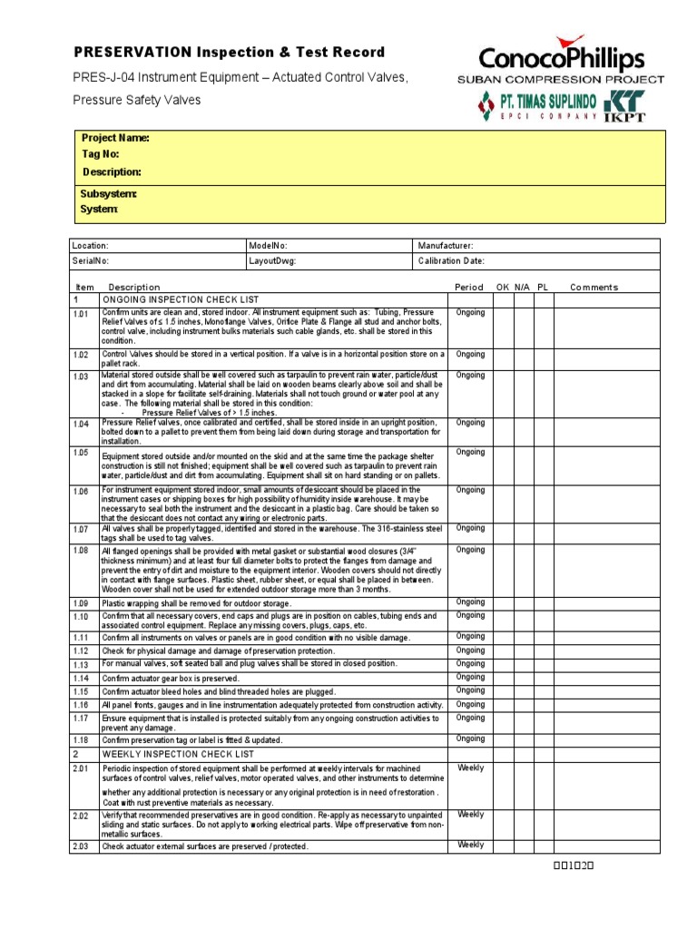 PRES-J-04 Instrument Equipment | PDF | Valve | Mechanical Engineering
