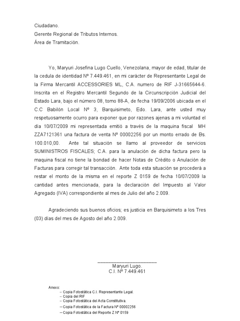 Carta Seniat Accessories Problema Maquina Fiscal 