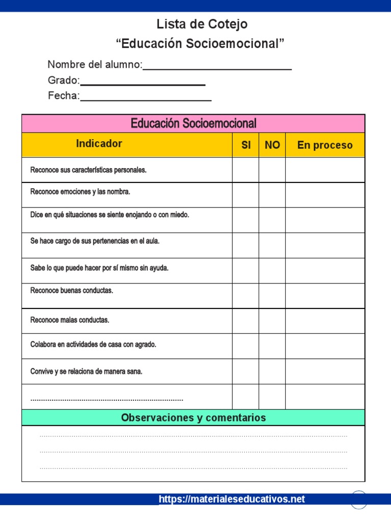 6 Lista de Cotejo Educación Socioemocional | PDF