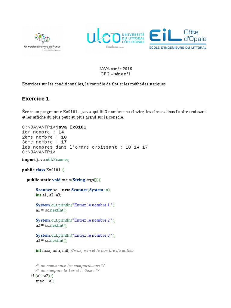 Exercices Java : Conditionnelles et Méthodes | PDF | Java (Langage de ...