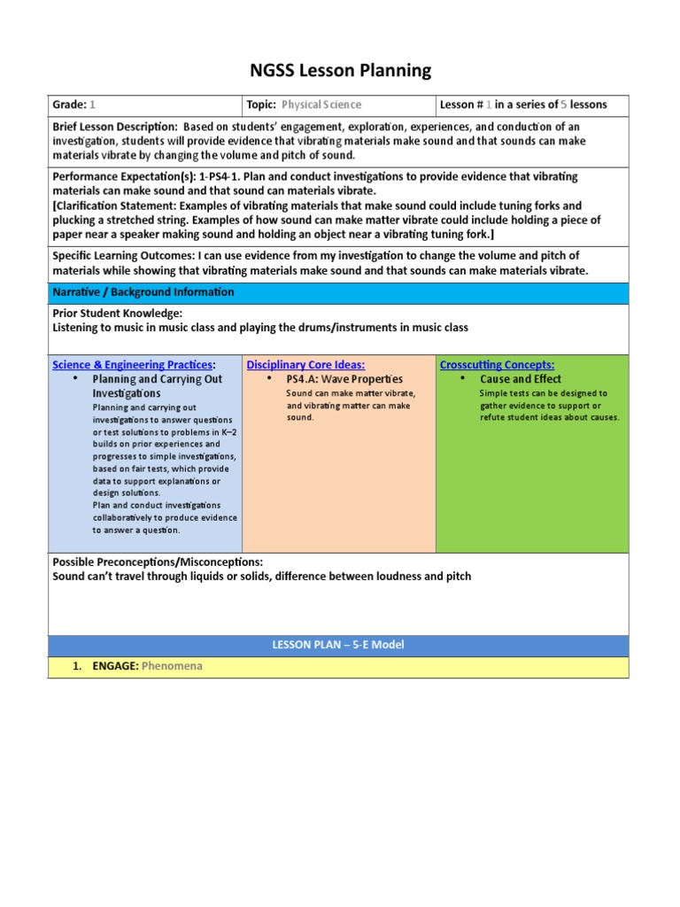 NGSS 1st Grade Sound Lesson Plan | PDF | Sound | Cognition