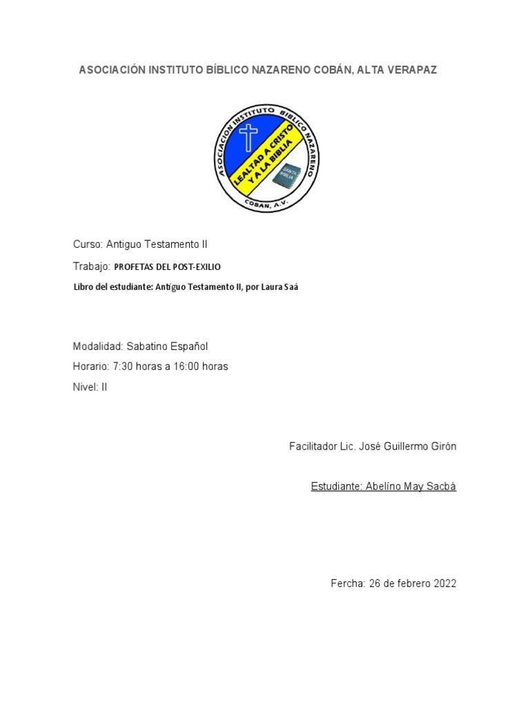 Profetas Del Pos Exilio Pdf Viejo Testamento Dios