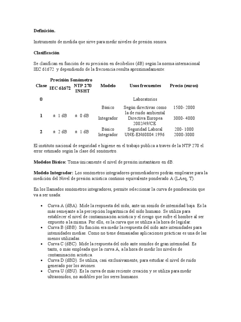 Tipos De Sonometros Decibel Medicion