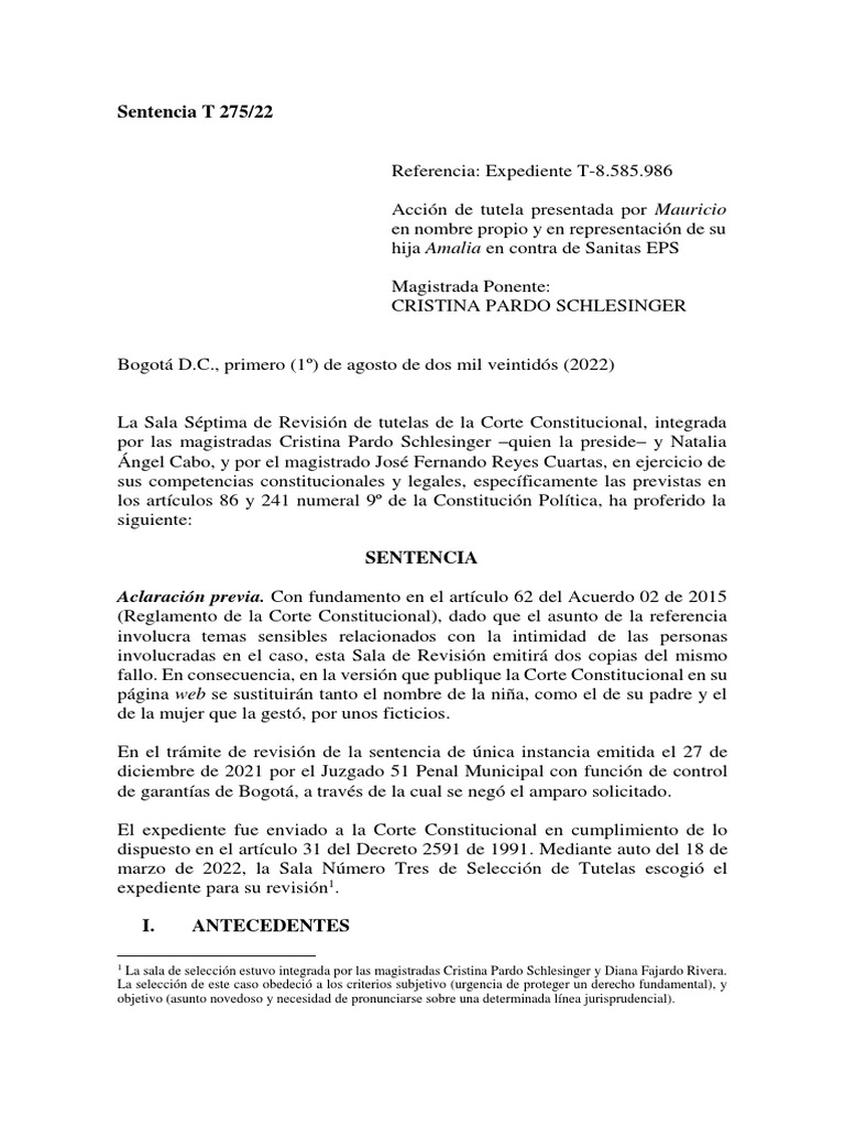 Sentencia T-275 | PDF | Subrogación | Parto