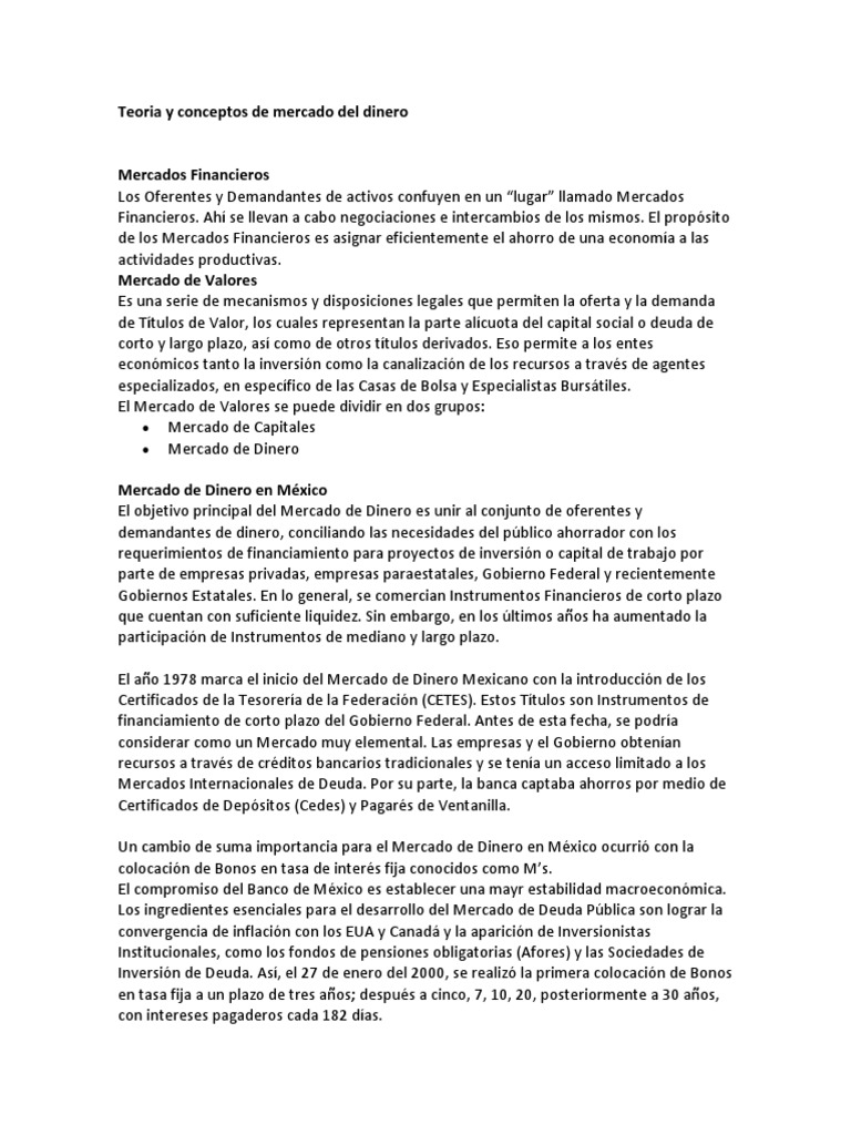 Conceptos del Mercado de Dinero | PDF | Bancos | Dinero