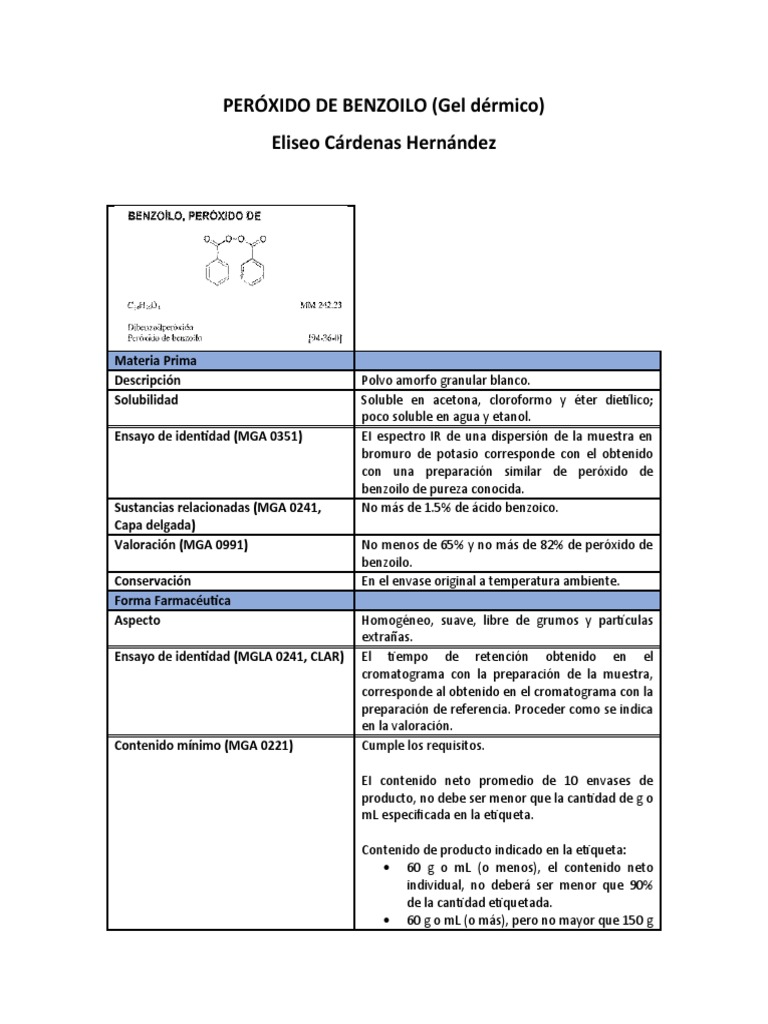 Ficha Técnica del Peróxido de Benzoilo | PDF | Solubilidad | Química
