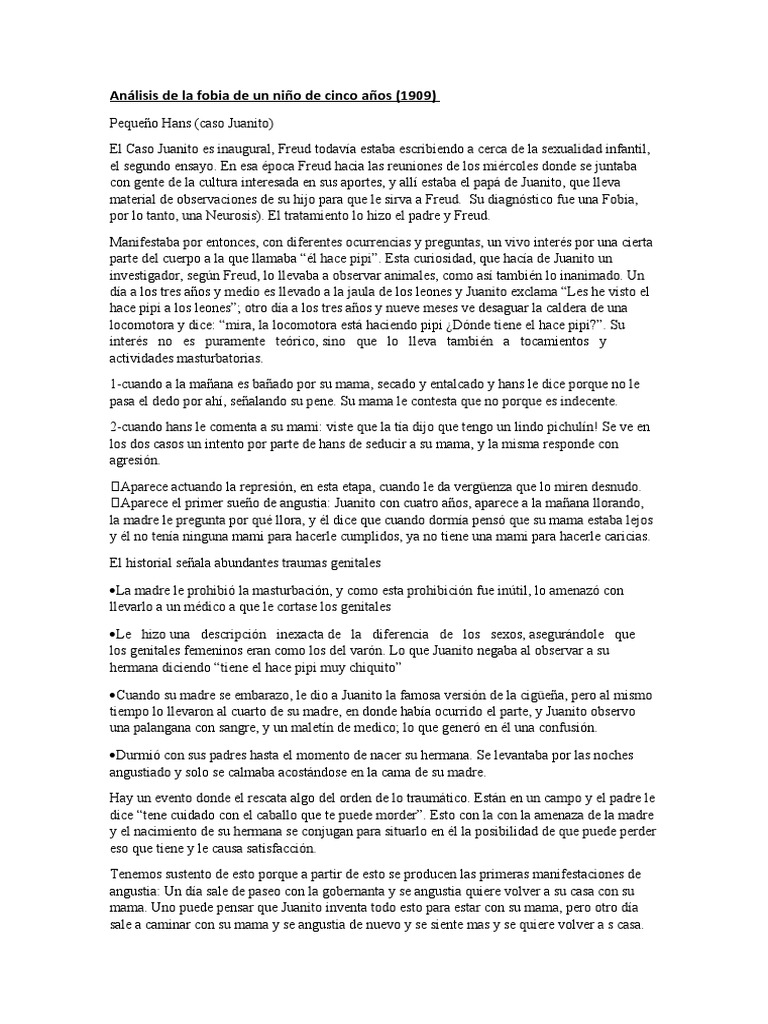 Resumen Caso Juanito | PDF | Sigmund Freud | Sicología