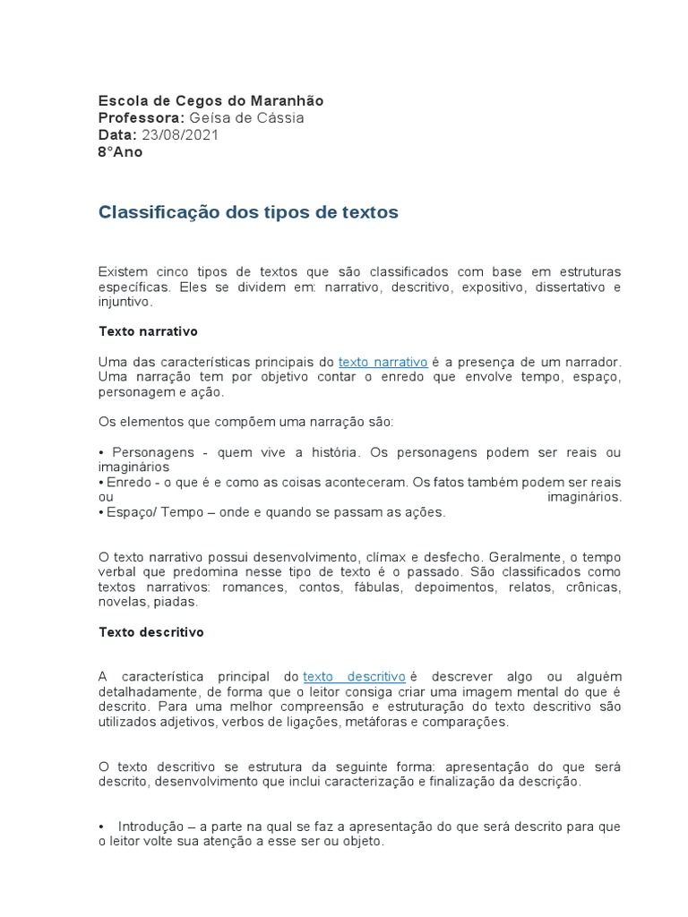 Tipos de Texto Aula | PDF