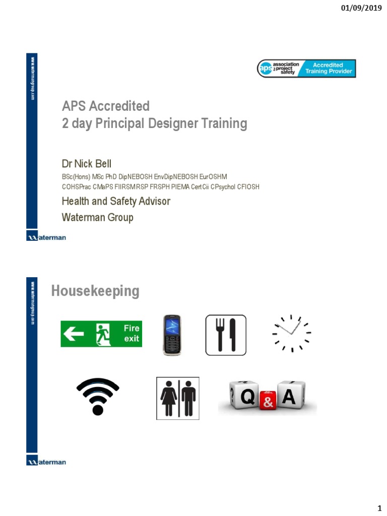 Waterman Principal Designer Training Day 1 v11 PDF Occupational