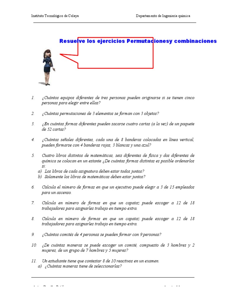 Serie 1. - Ejercicios de Permutaciones y Combinaciones. | PDF | Permutación