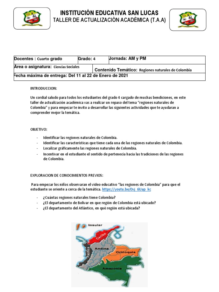 Taller sobre Regiones Naturales de Colombia | PDF | Andes | Colombia