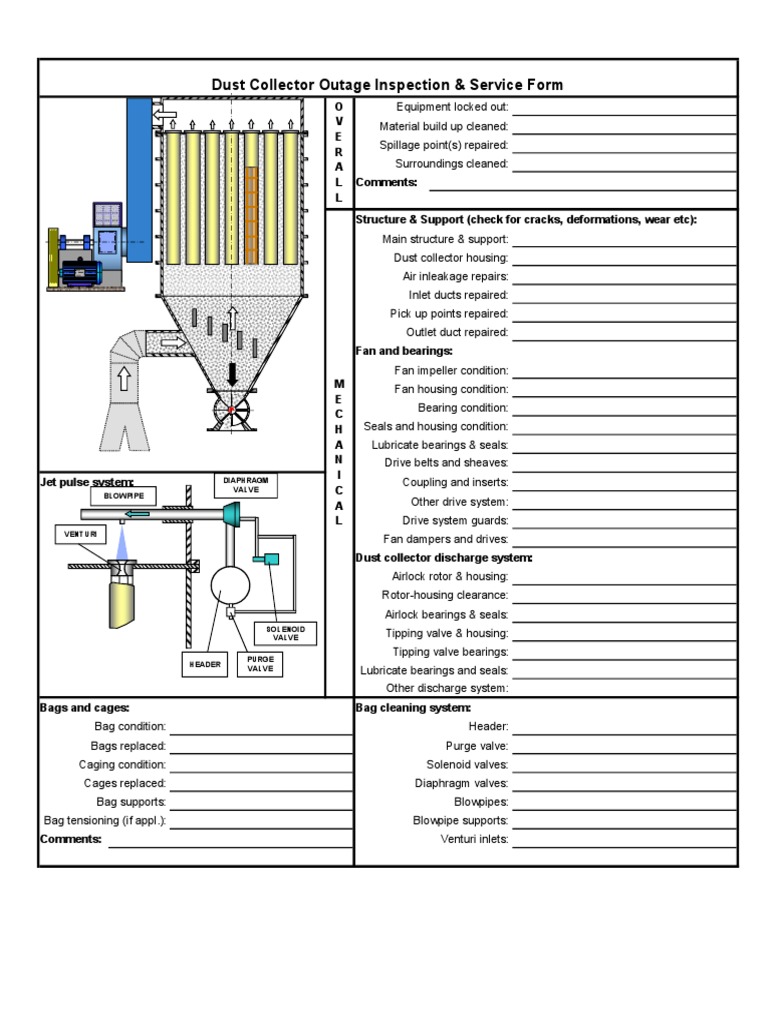 Dust Collector Outage Inspection & Service Form PDF Valve Hydraulics