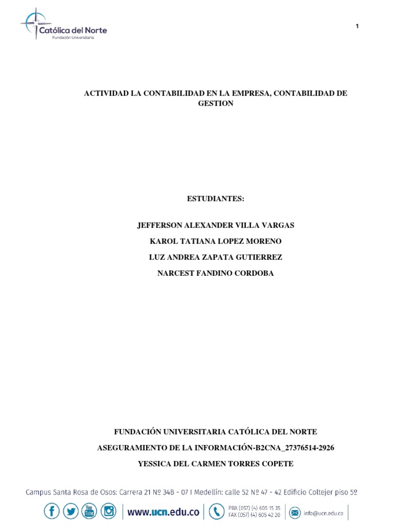 Actividad 1 La Contabilidad En La Empresa Pdf Contabilidad Business