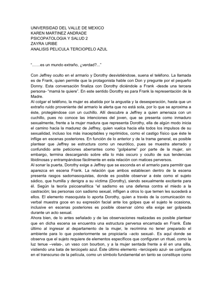 Analisis Pelicula Terciopelo Azul PDF