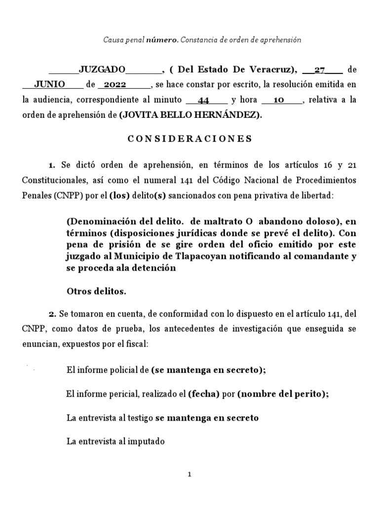 Orden de Aprehension | PDF | Derecho penal | Justicia penal
