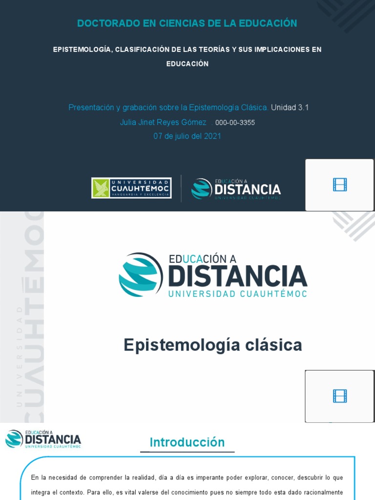 Presentación de Epistemología Clásica | PDF | Conocimiento | Teoría