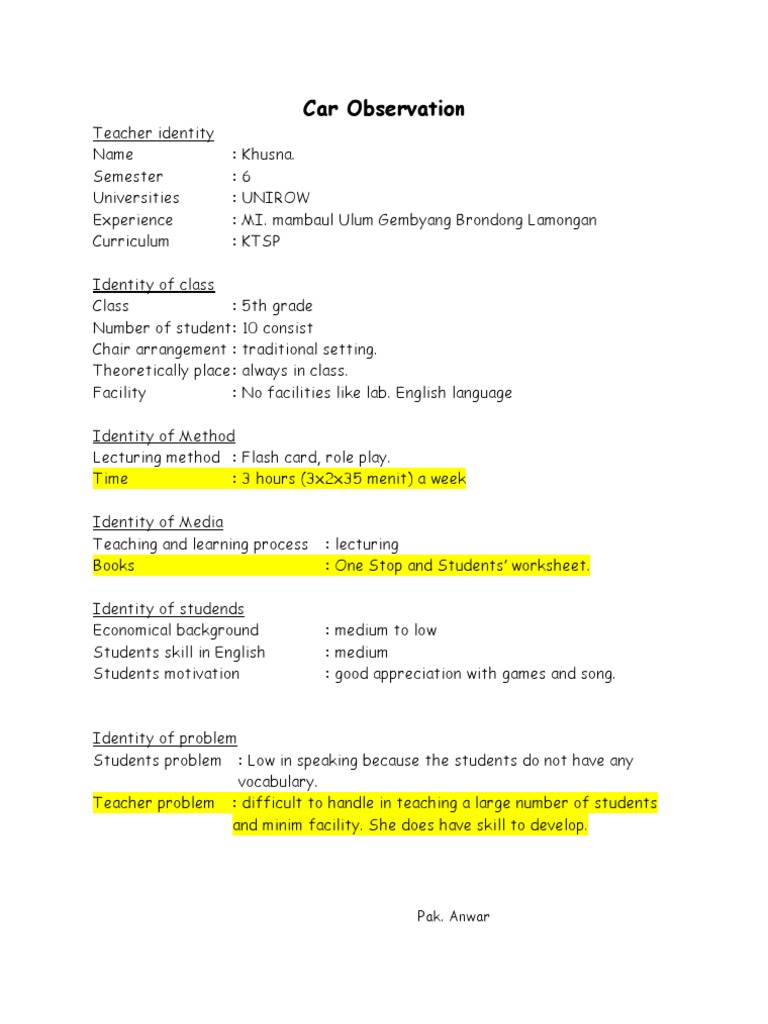 Car Observation: Teaching Methods & Challenges | PDF | Language Arts ...