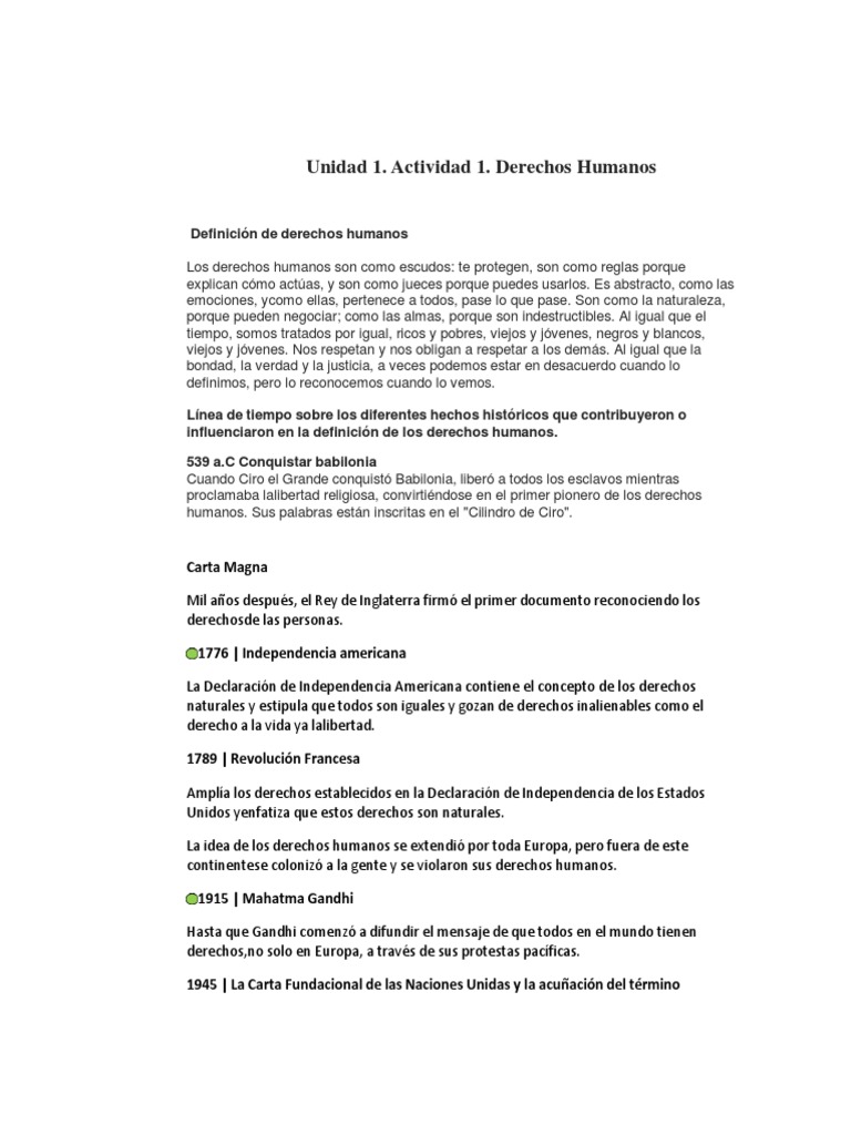 Unidad 1. Actividad 1. Derechos Humanos | PDF | Derechos humanos ...