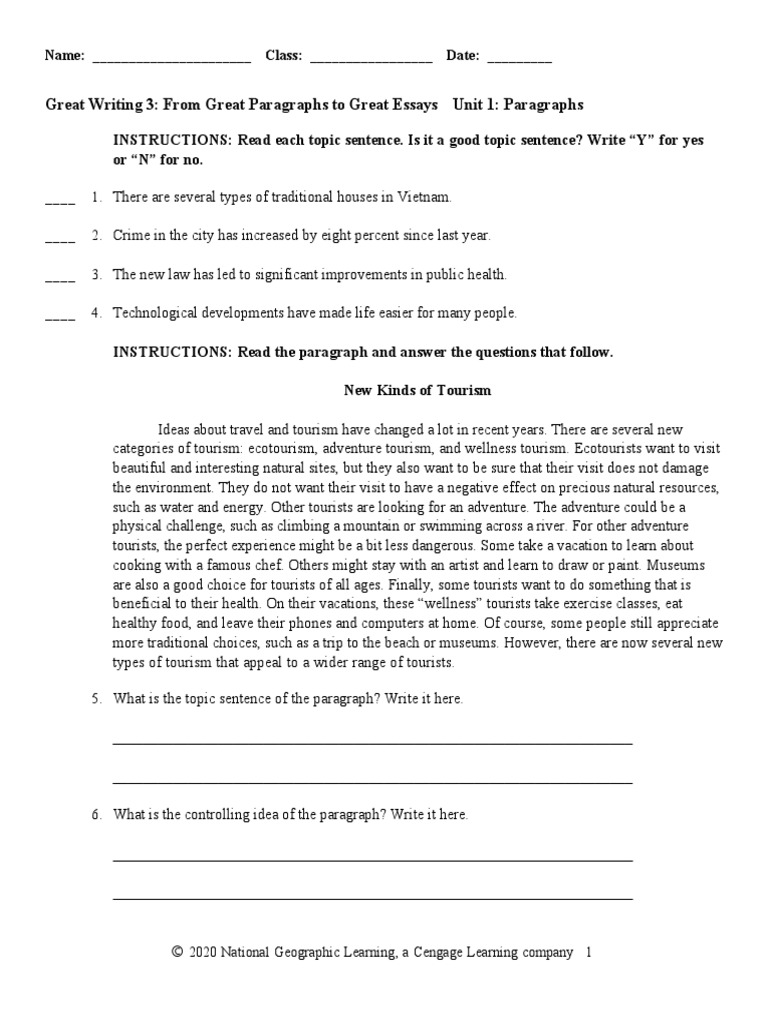 Great Writing 5e Level 3 Unit 1 Exam View Test | PDF | Tourism