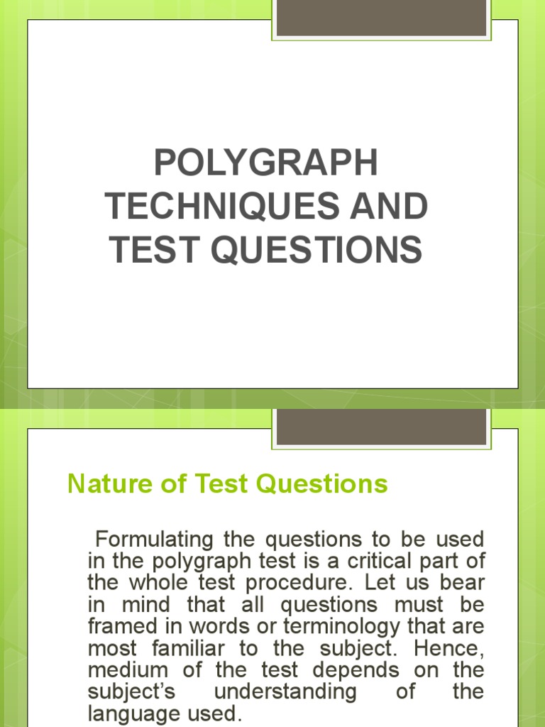 TEST and QUESTION TECHNIQUES PDF Polygraph Cognitive Science