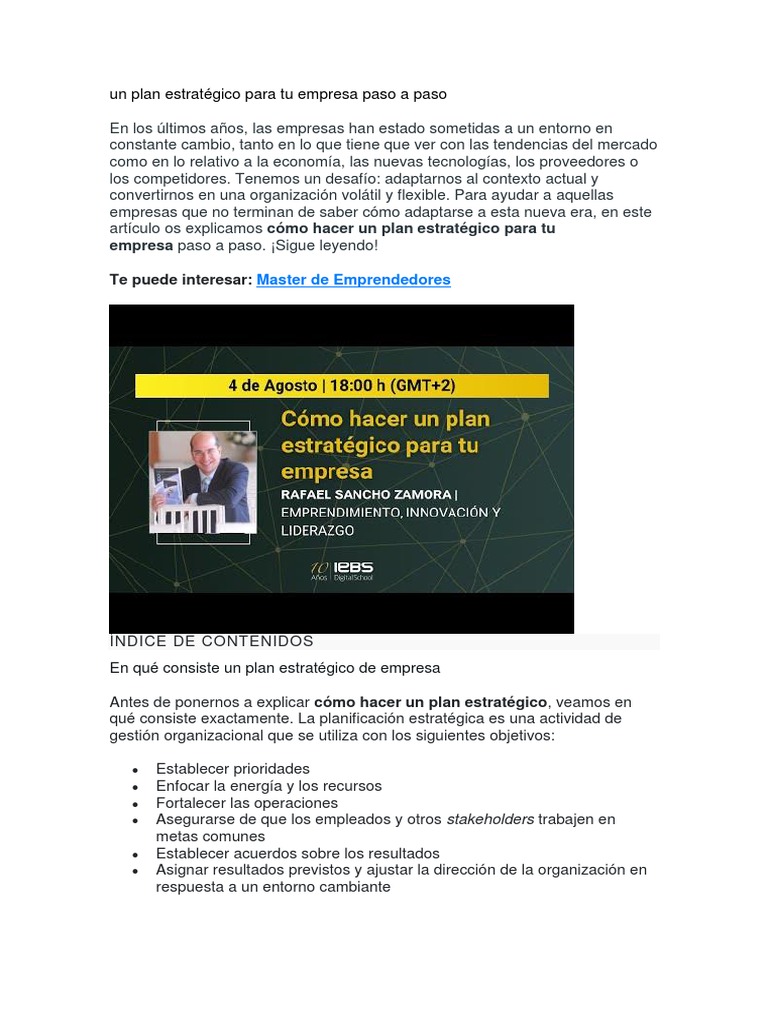 Plan Estratégico Empresarial Paso a Paso | PDF | Análisis FODA ...