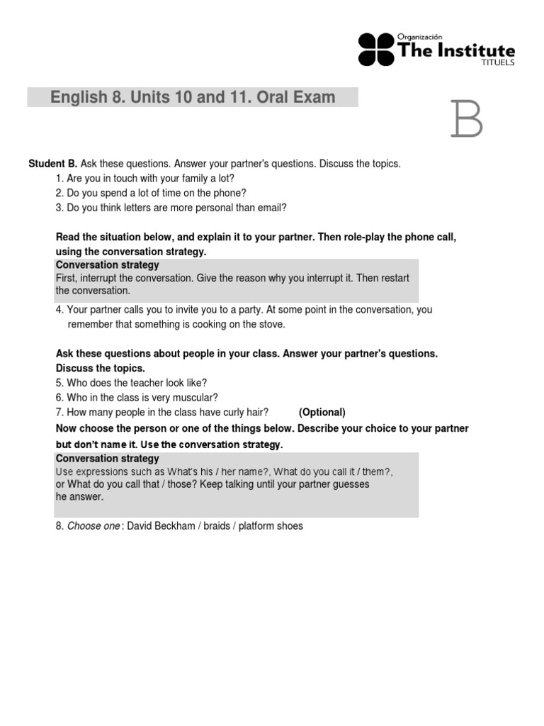 English 8 - Units 10 - 11 - Student B | PDF