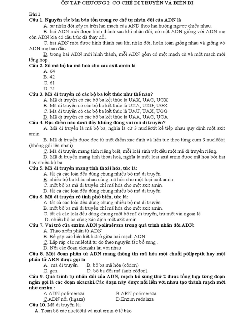ON TAP CHUONG 1 - DI TRUYEN HOc | PDF