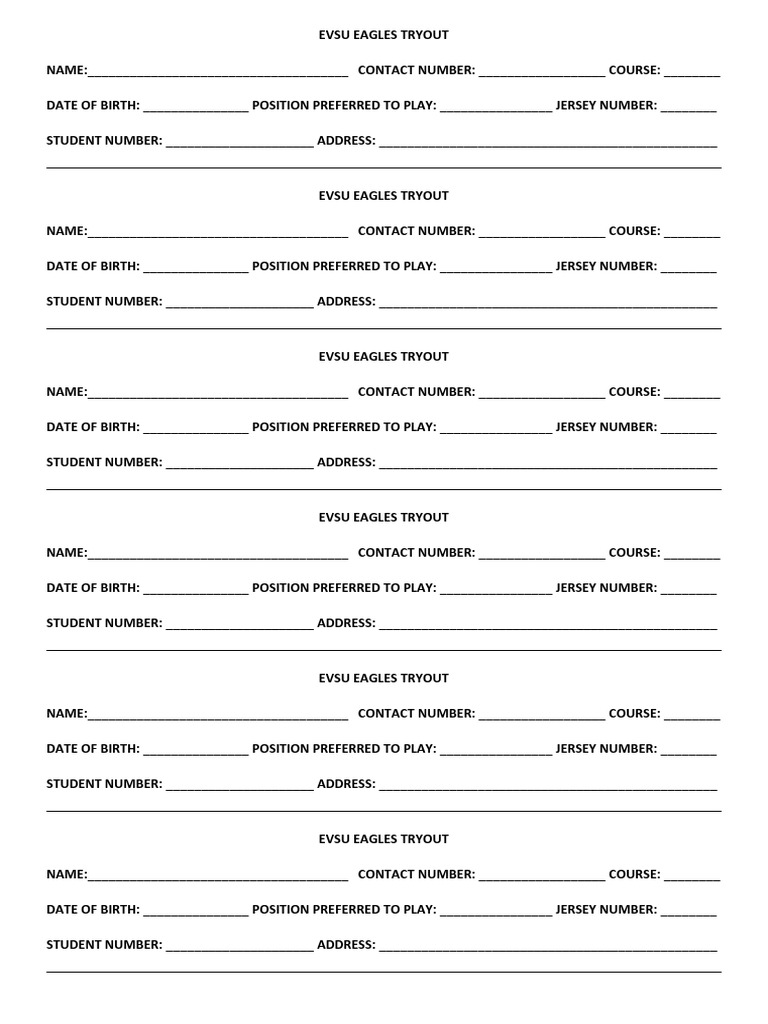 EVSU EAGLES TRYOUT Forms | PDF