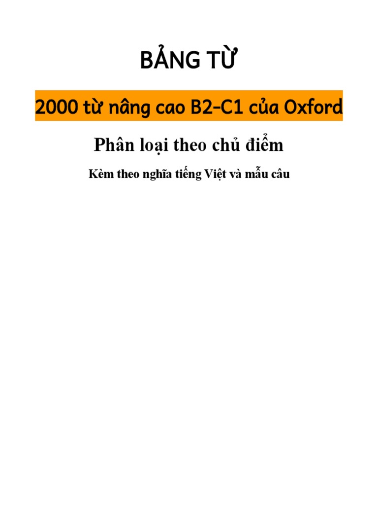 Oxford 2000 Words by Topic With Vietnamese Definition and Example
