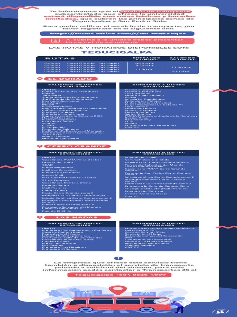 Rutas y Horarios de Buses UNITEC | PDF
