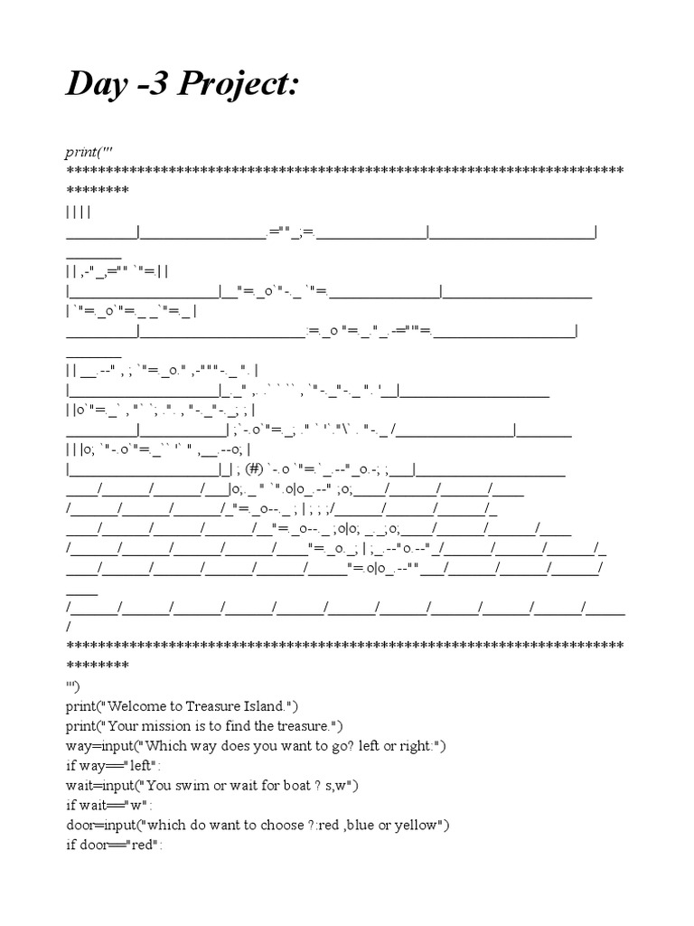 Day 3 project print treasure island game pdf encryption rgb