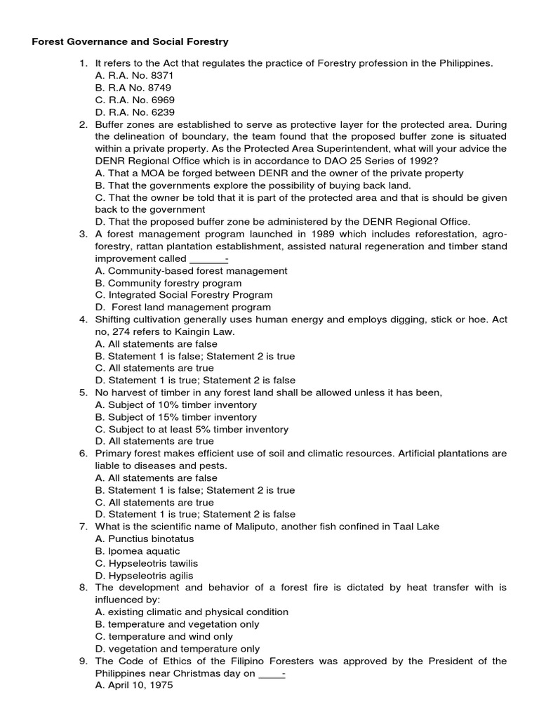 Forest Governance and Social Forestry Exam Guide | PDF | Forestry | Forests