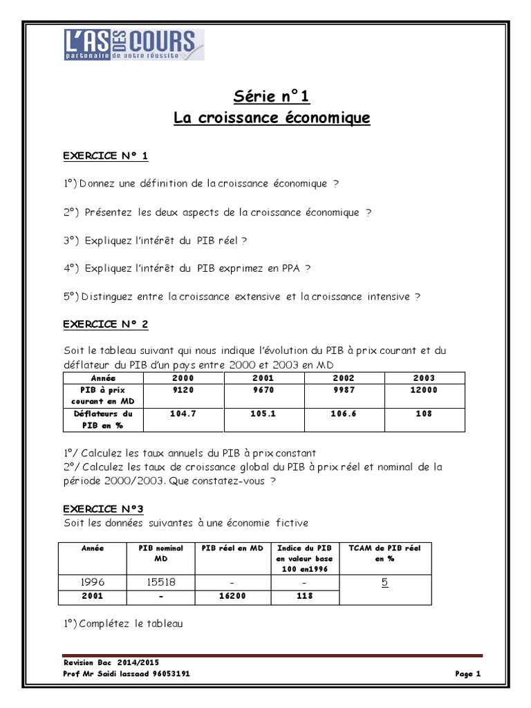 Calcul du PIB réel et nominal | PDF | Croissance économique | Produit ...