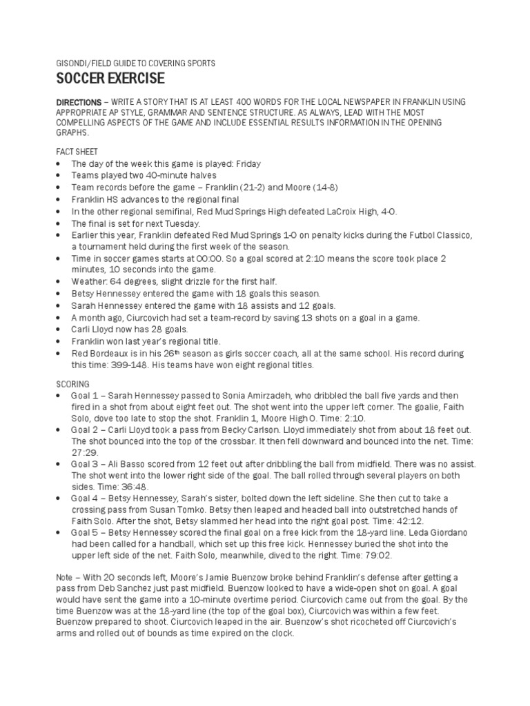 SoccerExercise For Sportswriting (CTTO) PDF Association Football