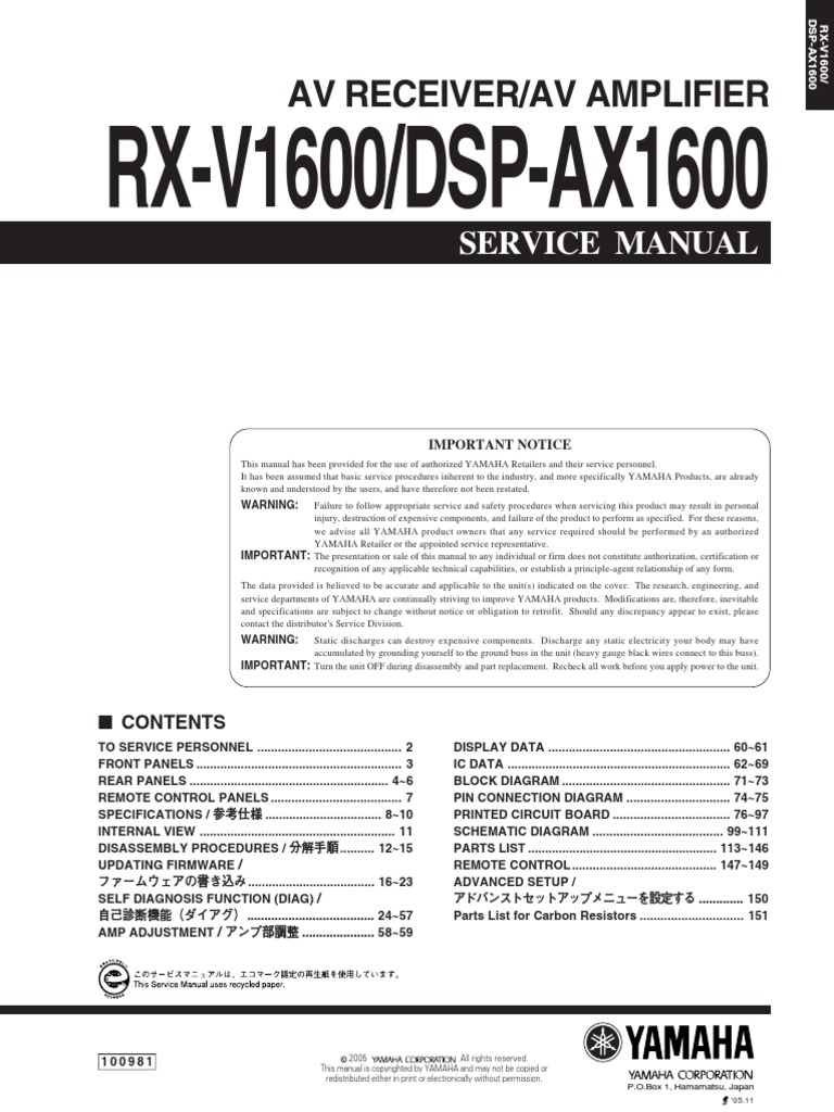 Yamaha Rx-V1600 Ax-V1600 SM | PDF | Solder | Printed Circuit Board